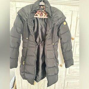 Laundry By Shelli Segal Black Puffer Jacket with Leopard Lining